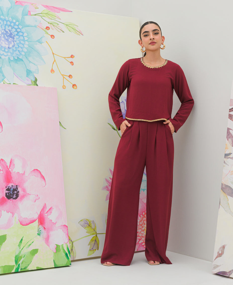 Maroon Georgette co-ord version 2