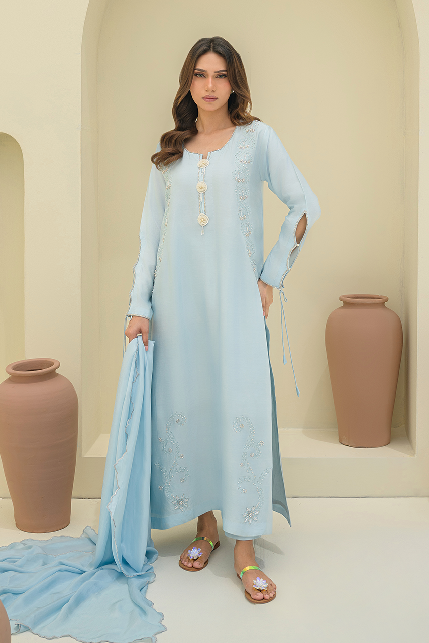 Celestial Élan powder blue Sheesha Silk ensemble by SARAH Z